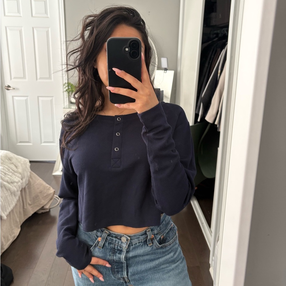 NWT Garage Waffle Off Shoulder Top - Mariana Blue